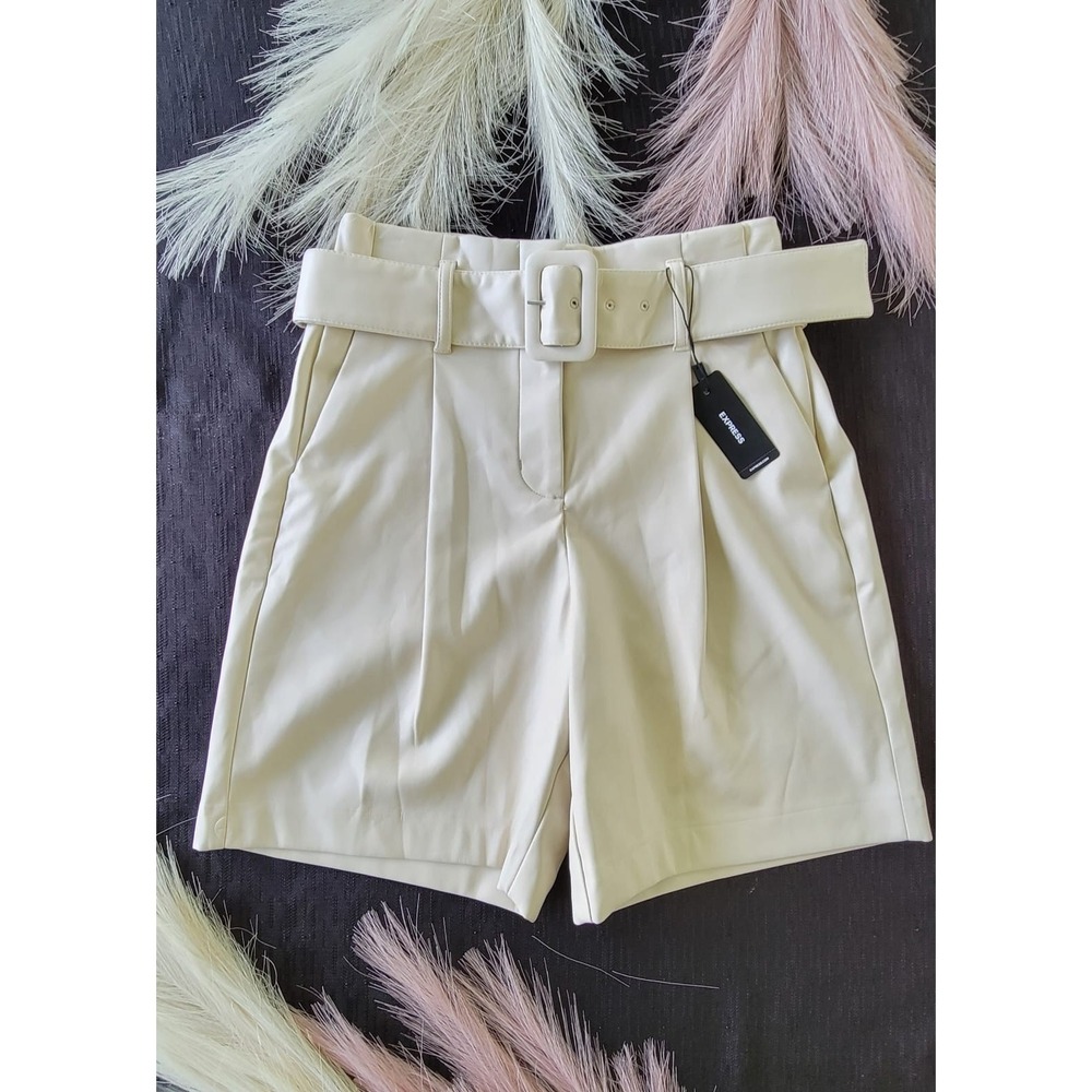 Super High Waisted Faux Leather Belted Bermuda ShortsSize 2-(4)And SIZE O (1)